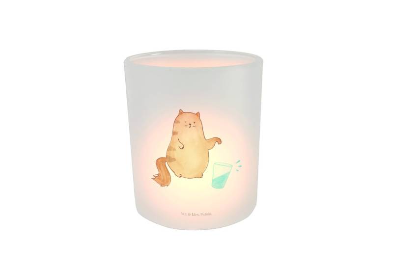 Mr. & Mrs. Panda Windlicht Katze Wasserglas - Transparent - Geschenk, Katzenliebhaber, Katzensou (1 St), Stimmungsvolle Beleuchtung von Mr. & Mrs. Panda