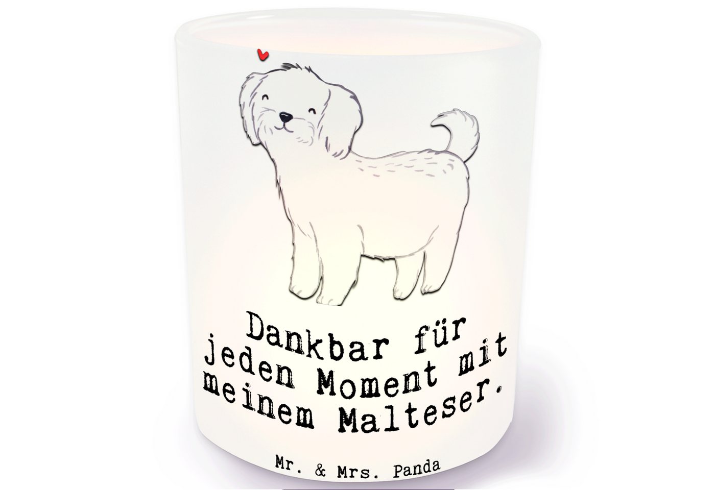 Mr. & Mrs. Panda Windlicht Malteser Moment - Transparent - Geschenk, Teelichtglas, Windlicht Gla (1 St), Hochwertiges Material von Mr. & Mrs. Panda