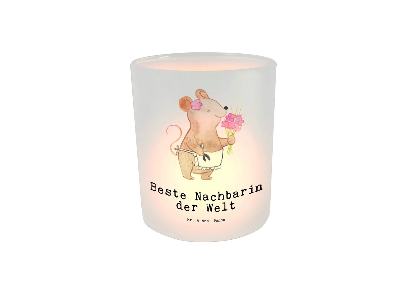 Mr. & Mrs. Panda Windlicht Maus Beste Nachbarin der Welt - Transparent - Geschenk, Windlicht Nac (Packung, 1 St., Windlicht Maus Beste Nachbarin der Welt), Hirschmotiv von Mr. & Mrs. Panda