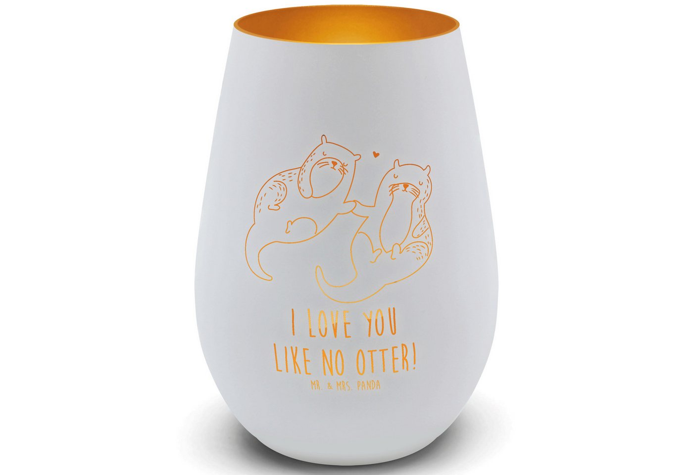 Mr. & Mrs. Panda Windlicht Otter Hände halten - Weiß - Geschenk, Windlicht aus Glas, Händchen ha (1 St) von Mr. & Mrs. Panda