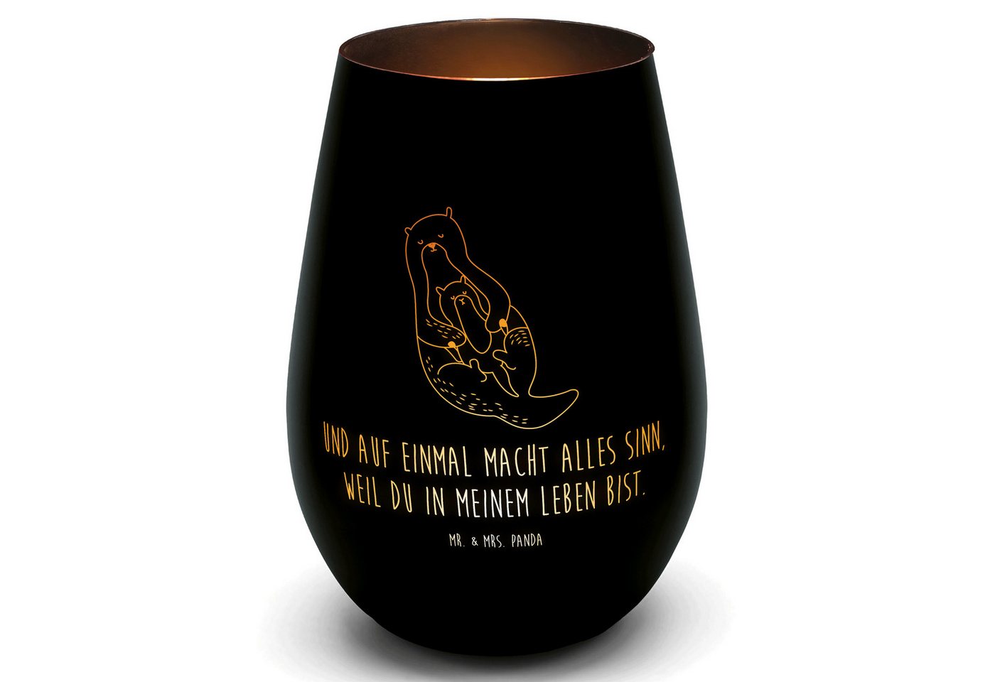 Mr. & Mrs. Panda Windlicht Otter Kind - Schwarz - Geschenk, Teelicht, Teelicht aus Glas, Seeotte (1 St) von Mr. & Mrs. Panda