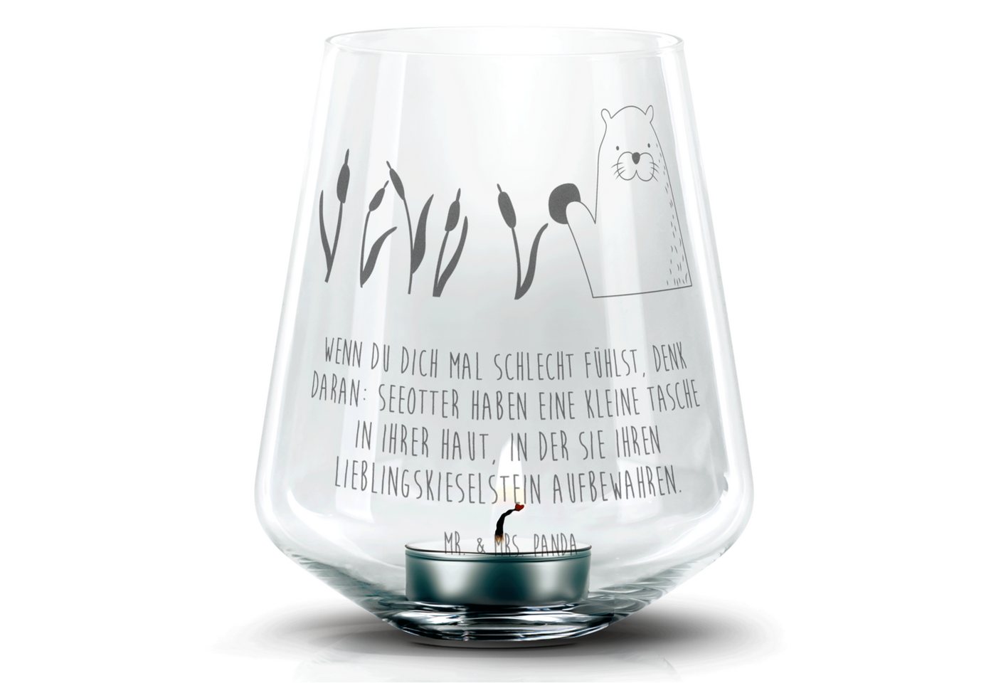 Mr. & Mrs. Panda Windlicht Otter Stein - Transparent - Geschenk, Teelicht Glas mit Gravur, Teeli (1 St), Elegante Ausstrahlung von Mr. & Mrs. Panda