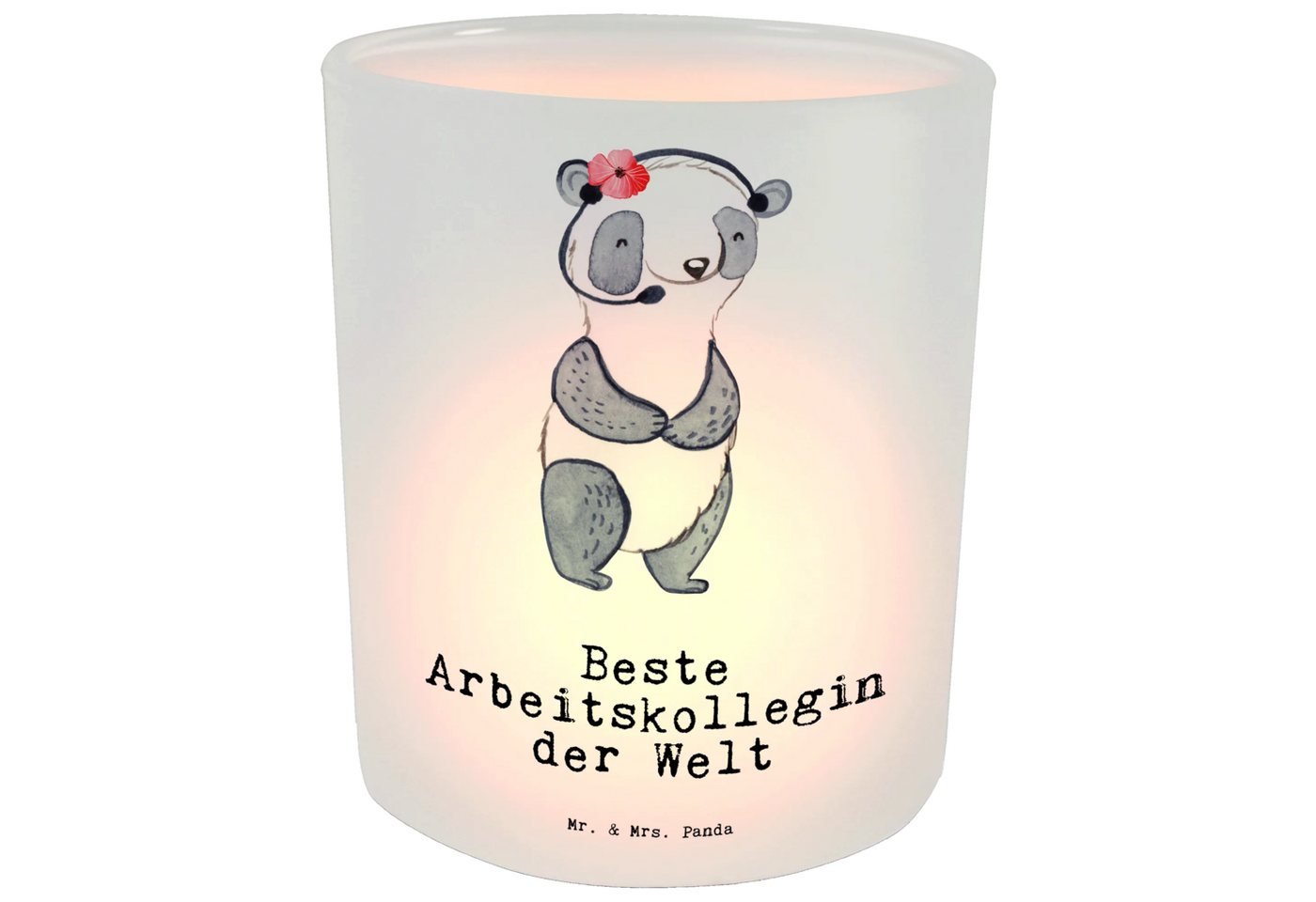 Mr. & Mrs. Panda Windlicht Panda Beste Arbeitskollegin der Welt - Transparent - Geschenk, Windli (Packung, 1 St., Windlicht Panda Beste Arbeitskollegin der Welt), Charmante Designs von Mr. & Mrs. Panda