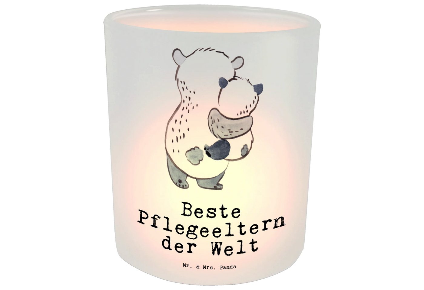 Mr. & Mrs. Panda Windlicht Panda Beste Pflegeeltern der Welt - Transparent - Geschenk, Windlicht (Packung, 1 St., Windlicht Panda Beste Pflegeeltern der Welt), Hirschmotiv von Mr. & Mrs. Panda