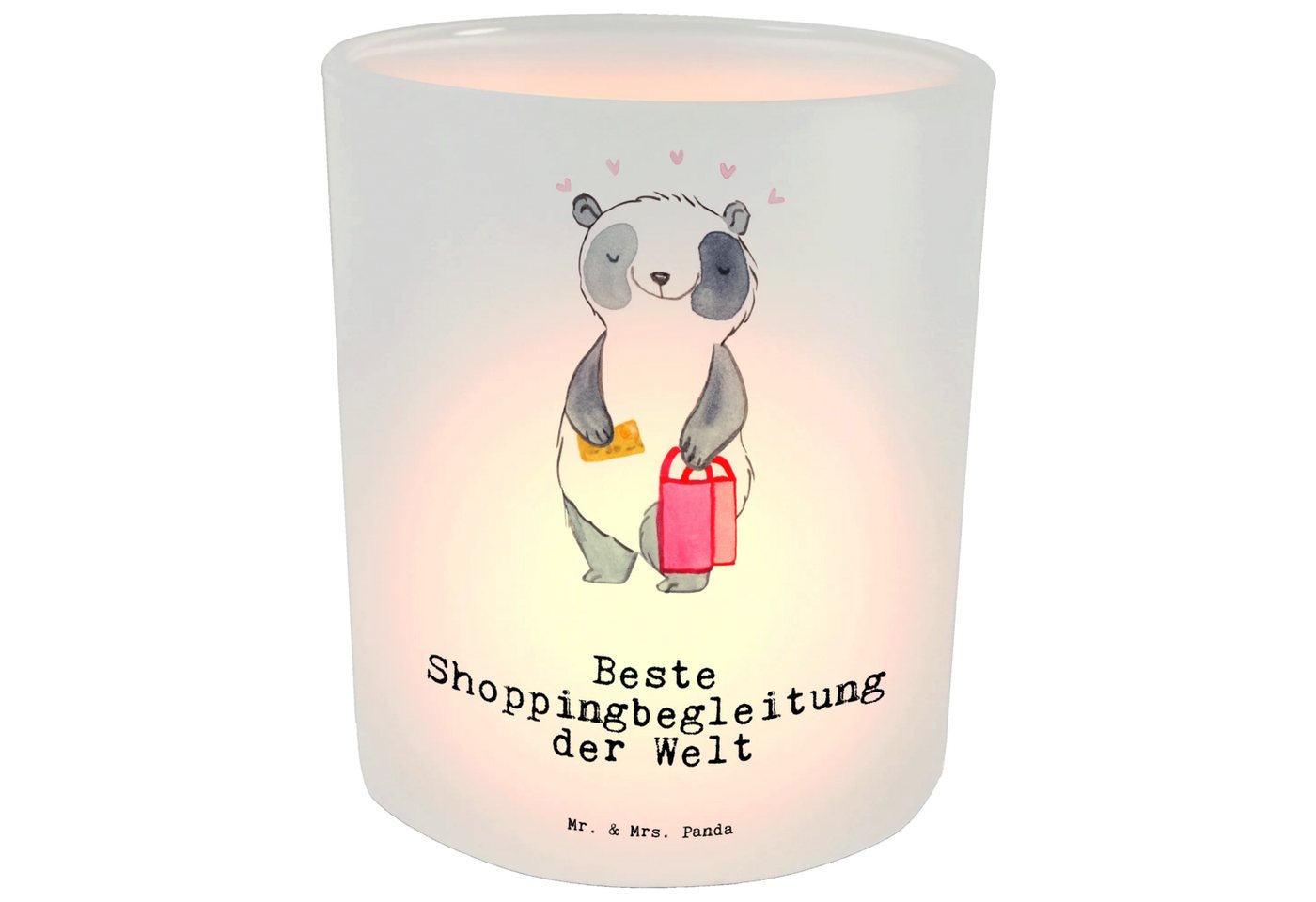 Mr. & Mrs. Panda Windlicht Panda Beste Shoppingbegleitung der Welt - Transparent - Geschenk, Win (Packung, 1 St., Windlicht Panda Beste Shoppingbegleitung der Welt), Hochwertige Verarbeitung von Mr. & Mrs. Panda