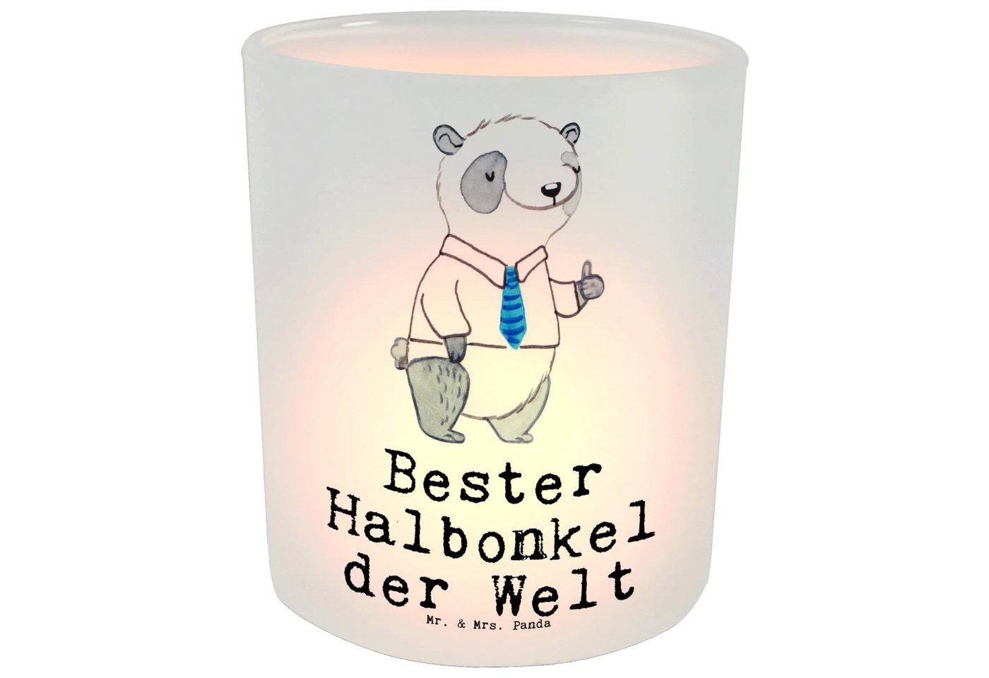 Mr. & Mrs. Panda Windlicht Panda Bester Halbonkel der Welt - Transparent - Geschenk, Windlicht R (Packung, 1 St., Windlicht Panda Bester Halbonkel der Welt), Charmante Designs von Mr. & Mrs. Panda
