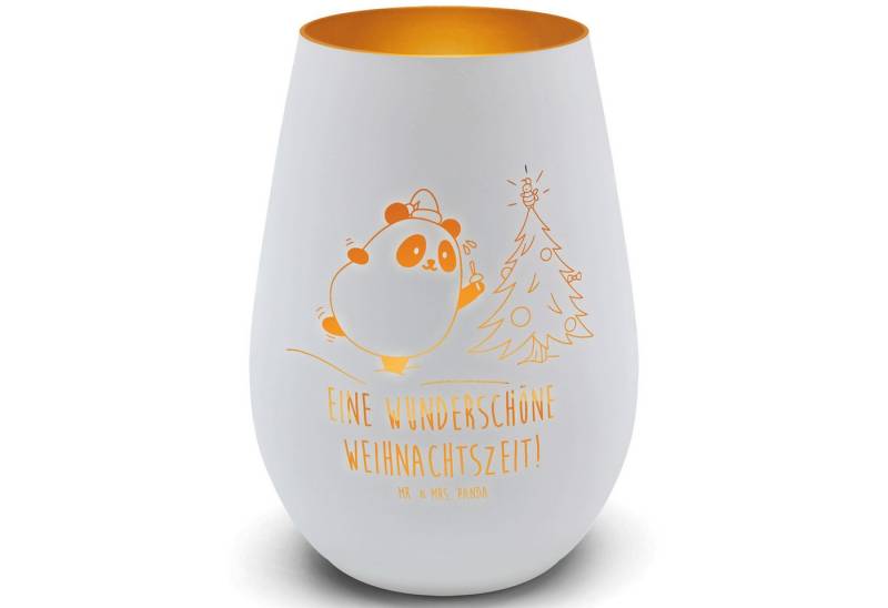 Mr. & Mrs. Panda Windlicht Panda Weihnachtszeit, Windlicht Terrasse, Weiß, Teelichthalter, Glas (Packung, 1 St) von Mr. & Mrs. Panda