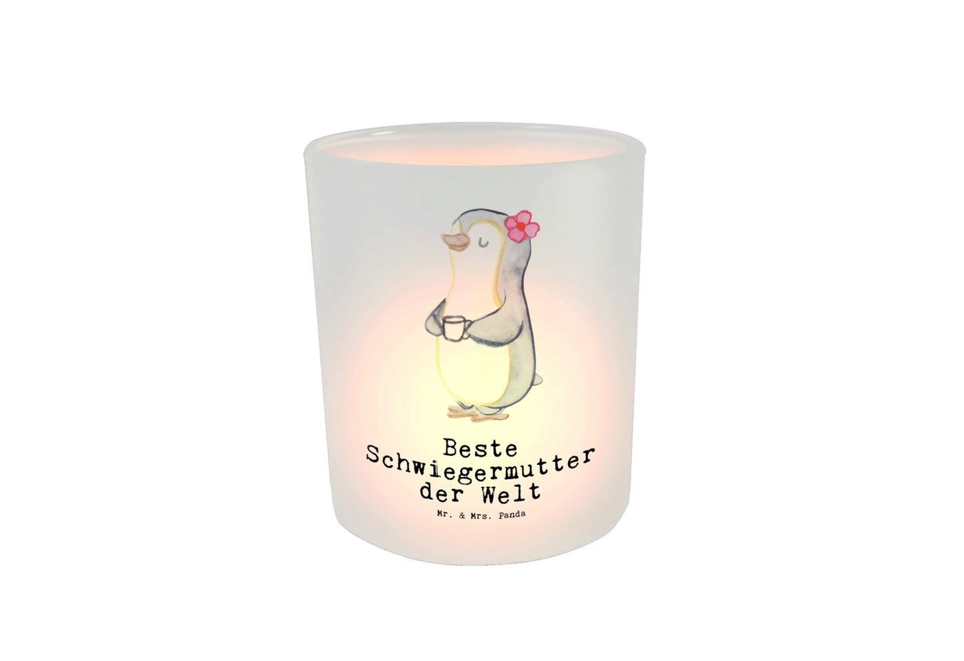 Mr. & Mrs. Panda Windlicht Pinguin Beste Schwiegermutter der Welt - Transparent - Geschenk, Wind (Packung, 1 St., Windlicht Pinguin Beste Schwiegermutter der Welt), Romantisches Design von Mr. & Mrs. Panda