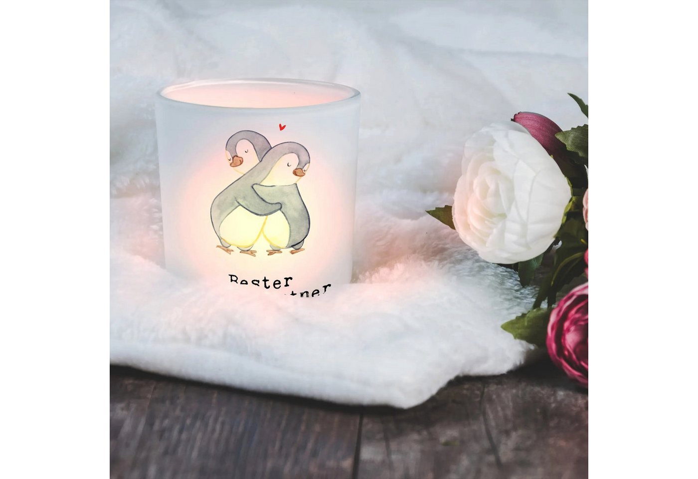 Mr. & Mrs. Panda Windlicht Pinguin Bester Lebenspartner der Welt - Transparent - Geschenk, Gebur (Packung, 1 St., Windlicht Pinguin Bester Lebenspartner der Welt), Elegantes Design von Mr. & Mrs. Panda