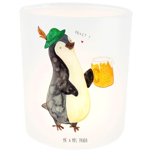 Mr. & Mrs. Panda Windlicht Pinguin Bier - Geschenk, Windlicht Kerze, Kerzenlicht, Teelichthalter, Windlicht Glas, Pinguine, Teelichtglas, von Mr. & Mrs. Panda