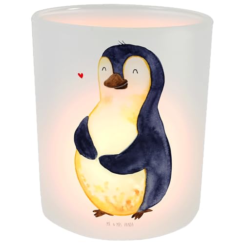Mr. & Mrs. Panda Windlicht Pinguin Diät - Geschenk, Teelichtglas, Windlicht Glas, Teelichter, Gewicht, Kerzenglas, Pinguine, glücklich, Kerzenlicht, von Mr. & Mrs. Panda