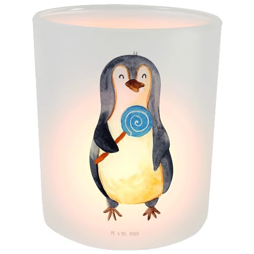 Mr. & Mrs. Panda Windlicht Pinguin Lolli - Geschenk, Windlicht Kerze, Gauner, Blödsinn, Kerzenglas, Spruch, Teelichthalter, naschen, Teelichter, von Mr. & Mrs. Panda