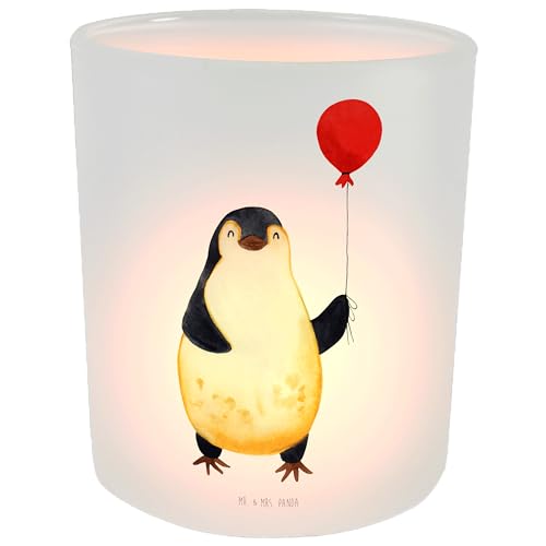 Mr. & Mrs. Panda Windlicht Pinguin Luftballon - Geschenk, Pinguine, Teelichthalter, Motivation, Teelichtglas, Windlicht Glas, Teelichter, von Mr. & Mrs. Panda