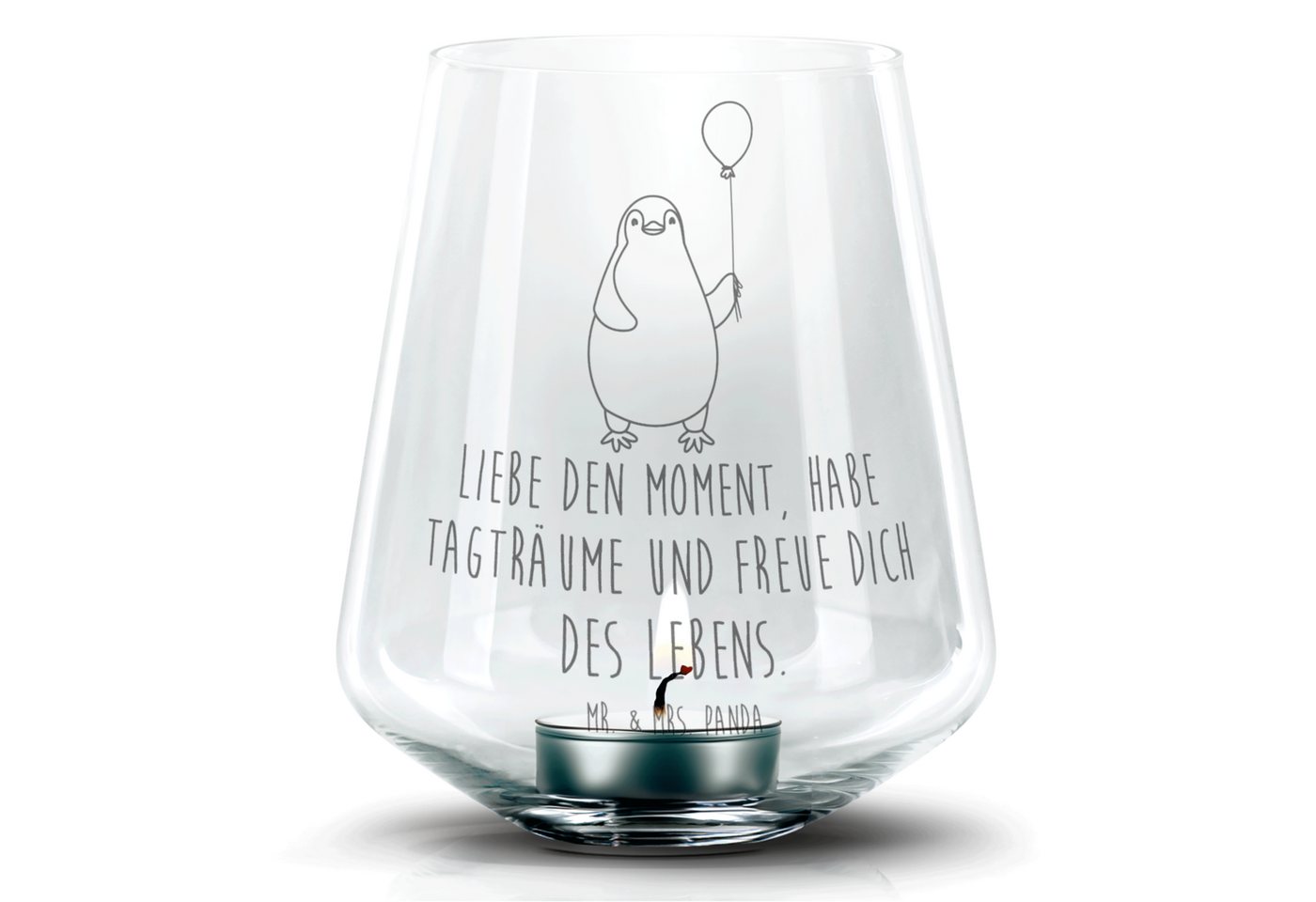 Mr. & Mrs. Panda Windlicht Pinguin Luftballon - Transparent - Geschenk, Kind, Teelichter, Motiva (1 St), Elegante Ausstrahlung von Mr. & Mrs. Panda