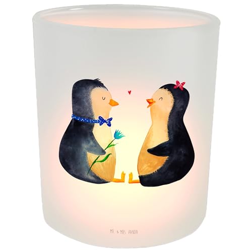 Mr. & Mrs. Panda Windlicht Pinguin Pärchen - Geschenk, Kerzenglas, Teelichthalter, Windlicht Kerze, Teelichtglas, Traumpaar, Hochzeit, Liebe, von Mr. & Mrs. Panda