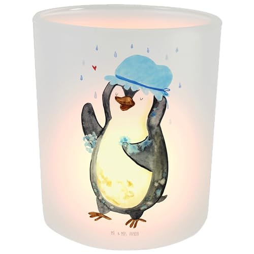 Mr. & Mrs. Panda Windlicht Pinguin Duschen - Geschenk, Kerzenglas, glücklich Sein, Baden, Windlicht Glas, Teelichthalter, singen, Kerzenlicht, von Mr. & Mrs. Panda