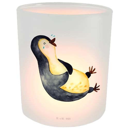 Mr. & Mrs. Panda Windlicht Pinguin Lachen - Geschenk, Teelichthalter, Humor, Fröhlich, Kerzenglas, Windlicht Kerze, Optimismus, Freude, witzig, von Mr. & Mrs. Panda