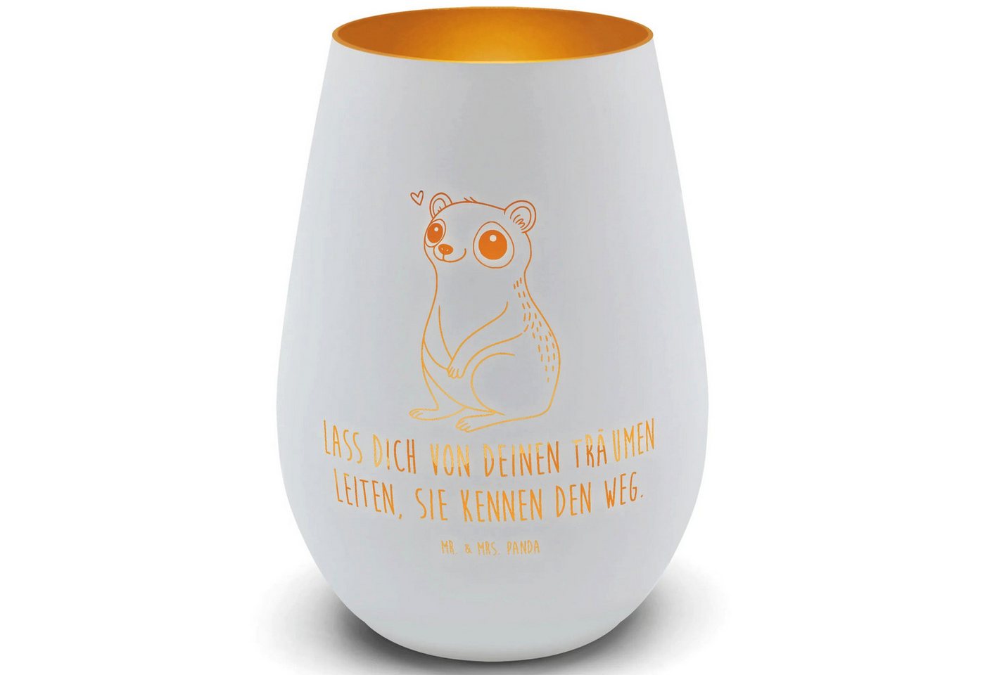 Mr. & Mrs. Panda Windlicht Plumplori Glücklich - Weiß - Geschenk, Windlicht Gold Für Innen Und A (Packung, 1 St., Gold Windlicht Plumplori Glücklich), Inklusive Teelicht von Mr. & Mrs. Panda