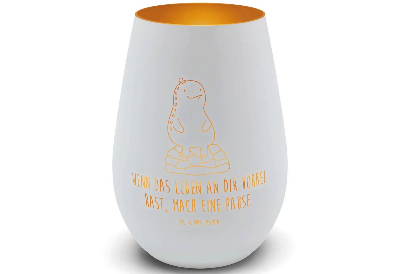 Mr. & Mrs. Panda Windlicht Schildkröte Pause - Weiß - Geschenk, Achtsamkeit, Entspannen, Windlic (Packung, 1 St., Gold Windlicht Schildkröte pausiert), Inklusive Teelicht von Mr. & Mrs. Panda