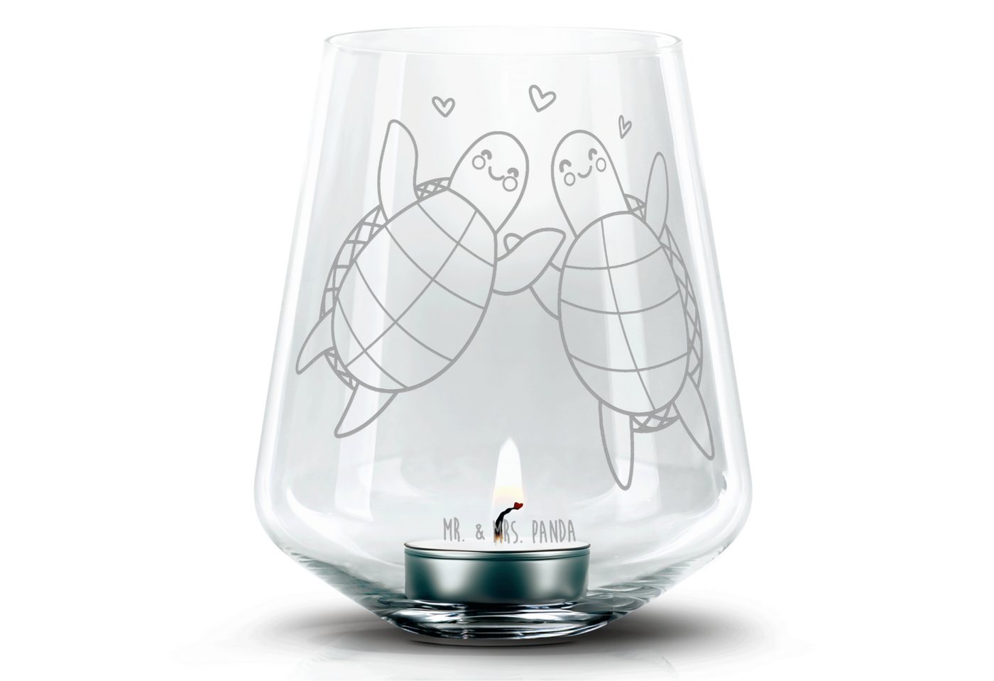 Mr. & Mrs. Panda Windlicht Schildkröten Paar - Transparent - Geschenk, Windlicht Kerze, Teelicht (1 St), Individuelle Gravur von Mr. & Mrs. Panda
