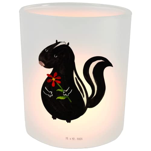 Mr. & Mrs. Panda Windlicht Stinktier Blume - Geschenk, Tagträumer, Windlicht Glas, Windlicht Kerze, Kerzenlicht, Teelichtglas, Skunk, Wildtier, von Mr. & Mrs. Panda