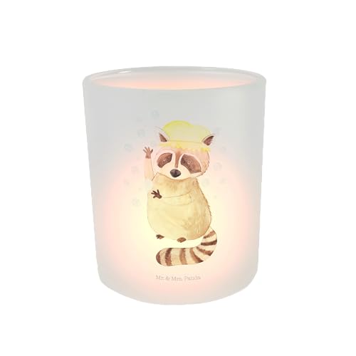 Mr. & Mrs. Panda Windlicht Waschbär - Geschenk, Fröhlich, Kerzenlicht, Windlicht Glas, Teelichtglas, Plan, Teelichthalter, Tiermotive, Gute Laune, von Mr. & Mrs. Panda