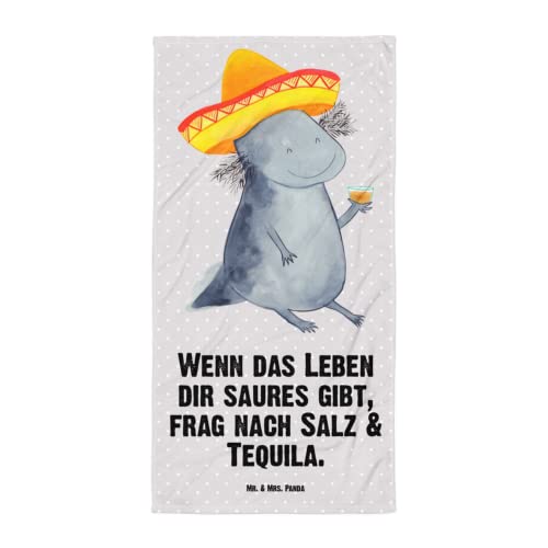 Mr. & Mrs. Panda XL Badehandtuch Axolotl Tequila - Geschenk, Zitrone, Badetuch, Molch, Strandtuch, Spruch, Duschtuch, Urlaub, Lurche, Schwanzlurch, von Mr. & Mrs. Panda