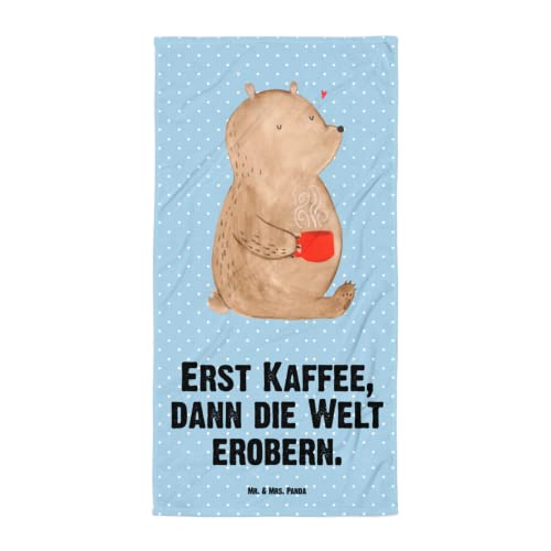 Mr. & Mrs. Panda XL Badehandtuch Bär Kaffee - Geschenk, Coffee, Duschtuch, Teddybär, Morgenroutine, Motivation, Saunatuch, Teddy, Strandtuch, von Mr. & Mrs. Panda