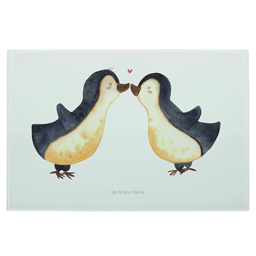 Mr. & Mrs. Panda XL Glas Schneidbrett Pinguin Liebe - Geschenk, Heiraten, Frühstücksbrett, Geschenk Freund, Küche, große Liebe, Partner, Paar, von Mr. & Mrs. Panda
