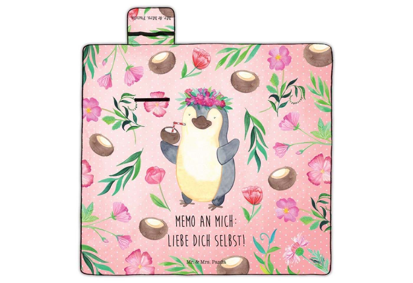 Picknickdecke Pinguin Kokosnuss - Geschenk, erholt, Urlaub, Aloha, Campingdecke, Fe, Mr. & Mrs. Panda, Flauschige Oberseite von Mr. & Mrs. Panda
