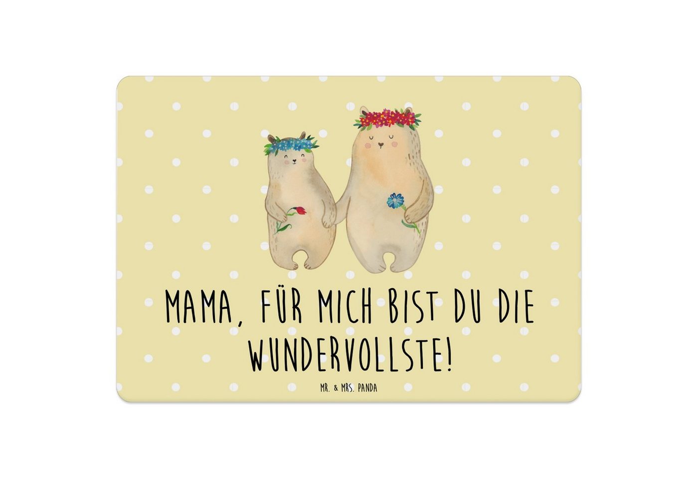 Platzset, Bären mit Blumenkranz - Gelb Pastell - Geschenk, Kind, Geschenk Mama., Mr. & Mrs. Panda, (1-St), Funktionales Design von Mr. & Mrs. Panda