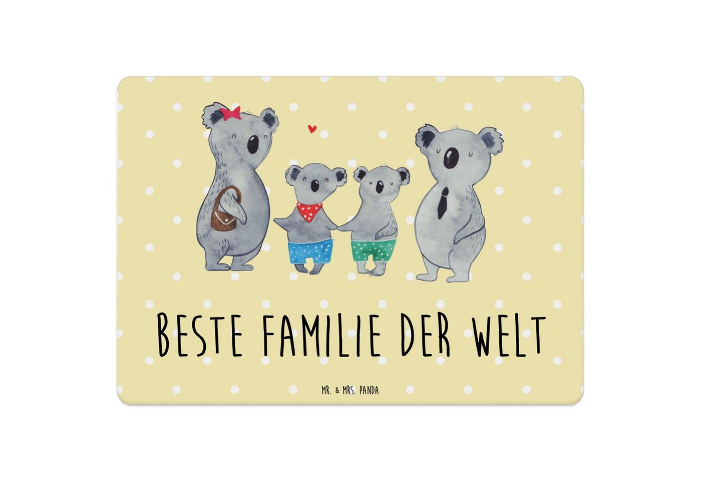 Platzset, Koala Familie zwei - Gelb Pastell - Geschenk, Tischset, Oma, beste Fa, Mr. & Mrs. Panda, (1-St), Funktionales Design von Mr. & Mrs. Panda