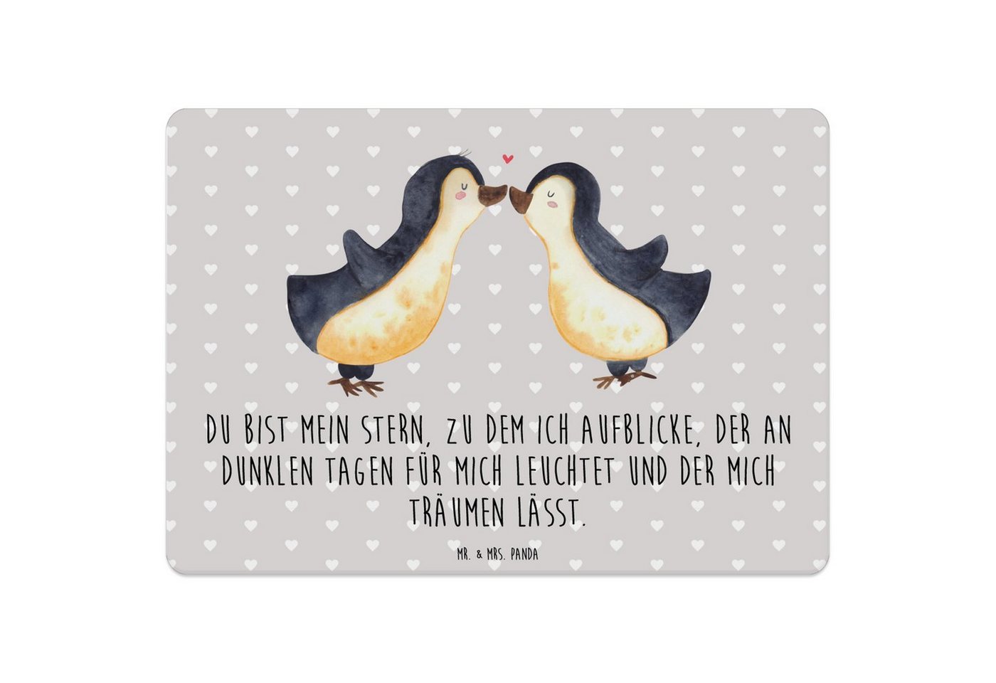 Platzset, Pinguin Liebe - Grau Pastell - Geschenk, Tischset, Liebesgeschenk, Pi, Mr. & Mrs. Panda, (1-St), Designs mit Liebe von Mr. & Mrs. Panda