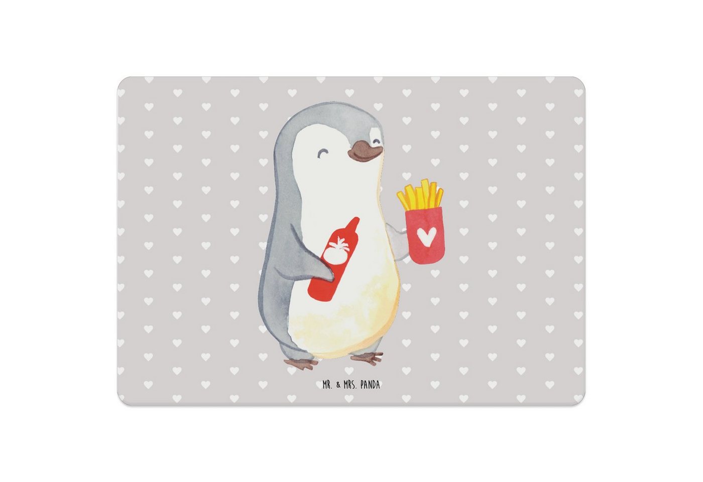 Platzset, Pinguin Pommes - Grau Pastell - Geschenk, Ehefrau, Mitbringsel, Verlo, Mr. & Mrs. Panda, (1-St), Attraktive Designs von Mr. & Mrs. Panda