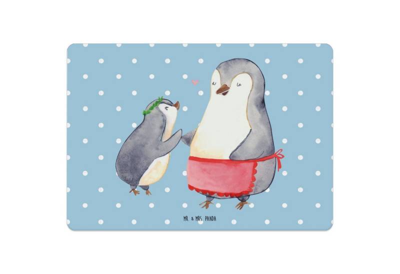 Platzset, Pinguin mit Kind - Blau Pastell - Geschenk, Tochter, Platzset, Mami, Mr. & Mrs. Panda, (1-St), Rutschfest von Mr. & Mrs. Panda