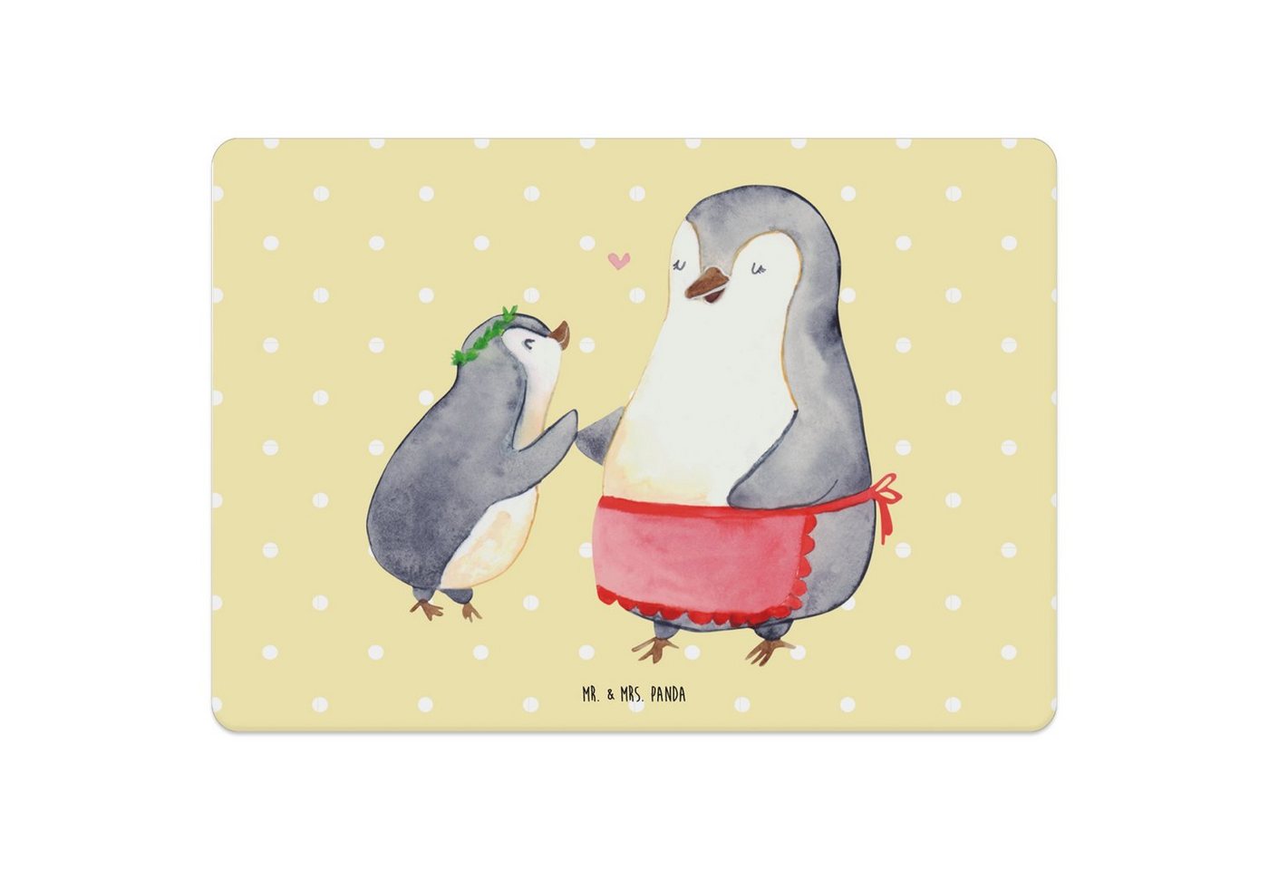 Platzset, Pinguin mit Kind - Gelb Pastell - Geschenk, Tischuntersetzer, Mama, V, Mr. & Mrs. Panda, (1-St), Funktionales Design von Mr. & Mrs. Panda