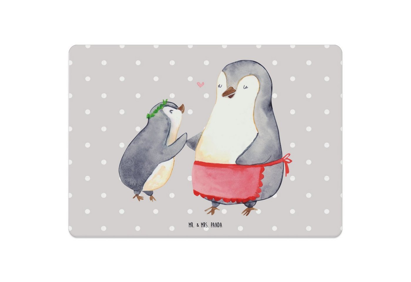 Platzset, Pinguin mit Kind - Grau Pastell - Geschenk, Familie, Tischuntersetzer, Mr. & Mrs. Panda, (1-St), Funktionales Design von Mr. & Mrs. Panda