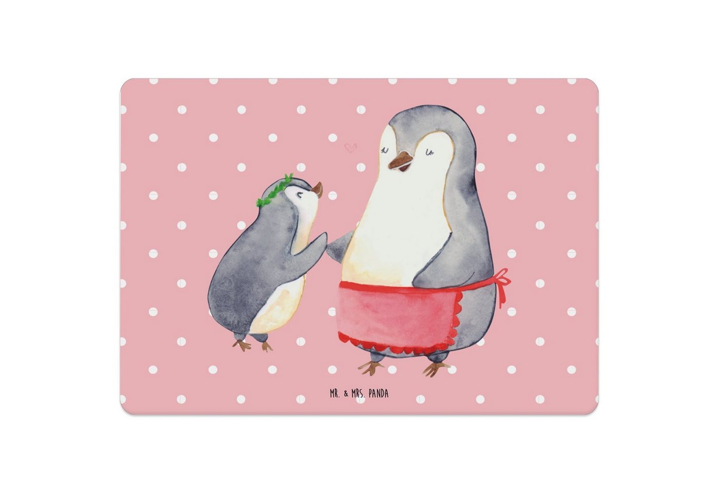 Platzset, Pinguin mit Kind - Rot Pastell - Geschenk, Muttertag, Mama, Opa, Tisc, Mr. & Mrs. Panda, (1-St), Lebensmittelecht, BPA-frei von Mr. & Mrs. Panda