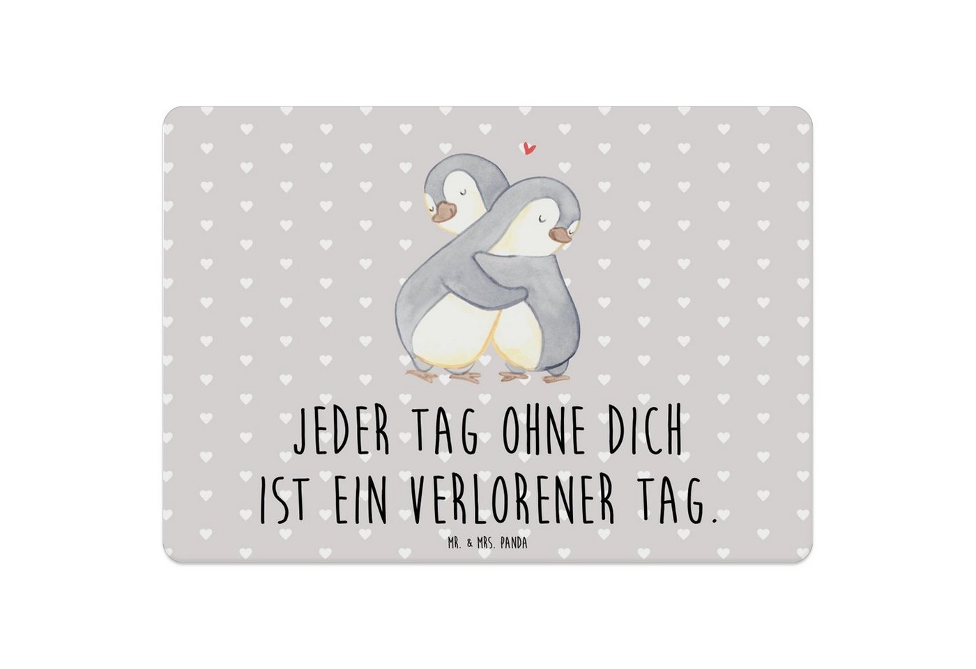 Platzset, Pinguine Kuscheln - Grau Pastell - Geschenk, Jahrestag, Liebesbeweis, Mr. & Mrs. Panda, (1-St), Designs mit Liebe von Mr. & Mrs. Panda