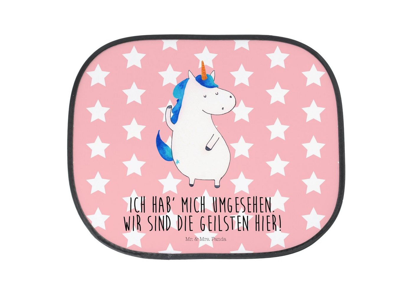 Sonnenschutz Einhorn Mann - Rot Pastell - Geschenk, Auto Sonnenschutz, Sonnenschut, Mr. & Mrs. Panda, Seidenmatt, Exklusive Motive von Mr. & Mrs. Panda