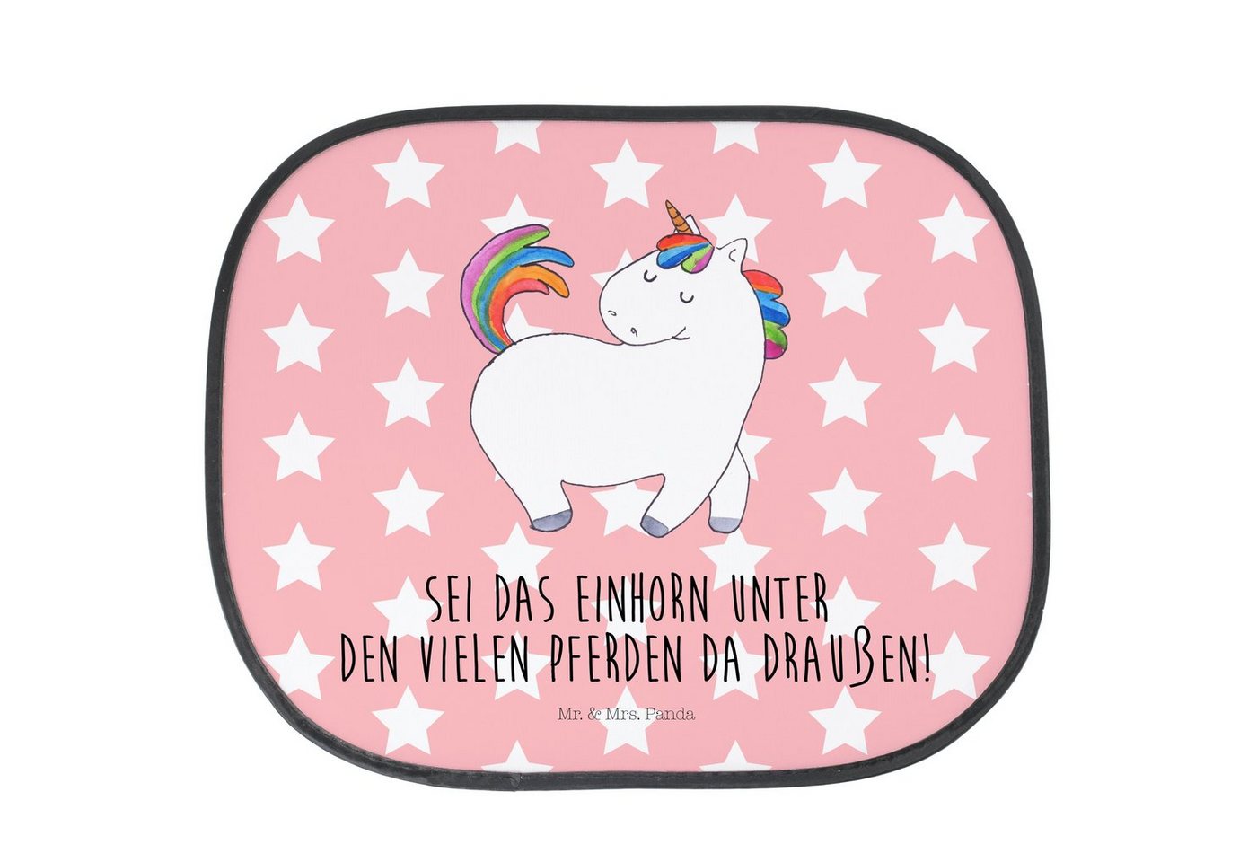 Sonnenschutz Einhorn Stolzieren - Rot Pastell - Geschenk, Einhorn Deko, Sonnenschu, Mr. & Mrs. Panda, Seidenmatt, Einzigartige Motive von Mr. & Mrs. Panda