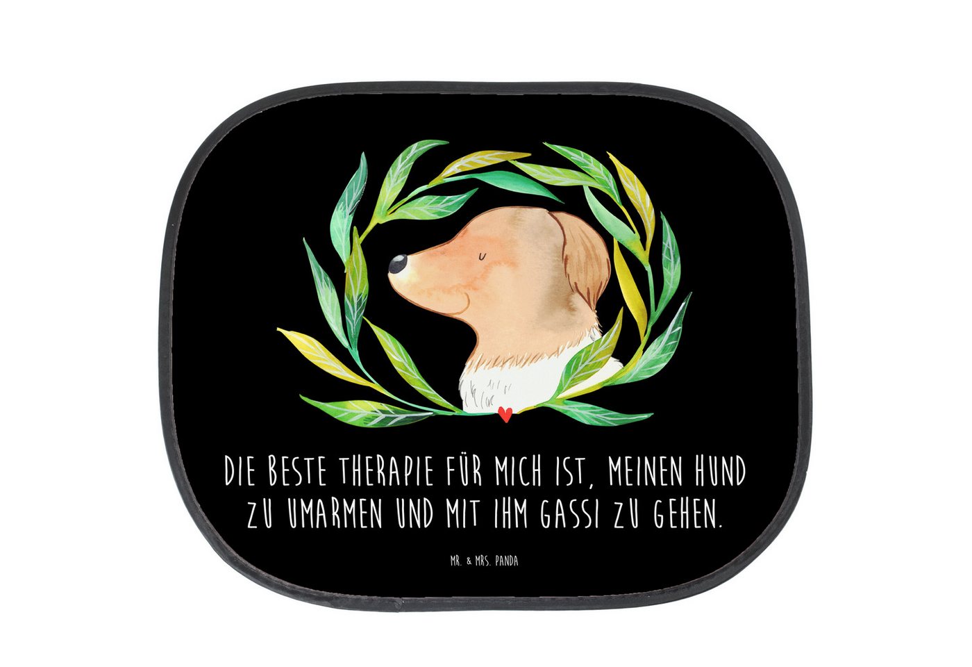 Sonnenschutz Hund Blumen - Schwarz - Geschenk, Sonnenschutz Baby, Sonnenschutzfoli, Mr. & Mrs. Panda, Seidenmatt, Exklusive Motive von Mr. & Mrs. Panda