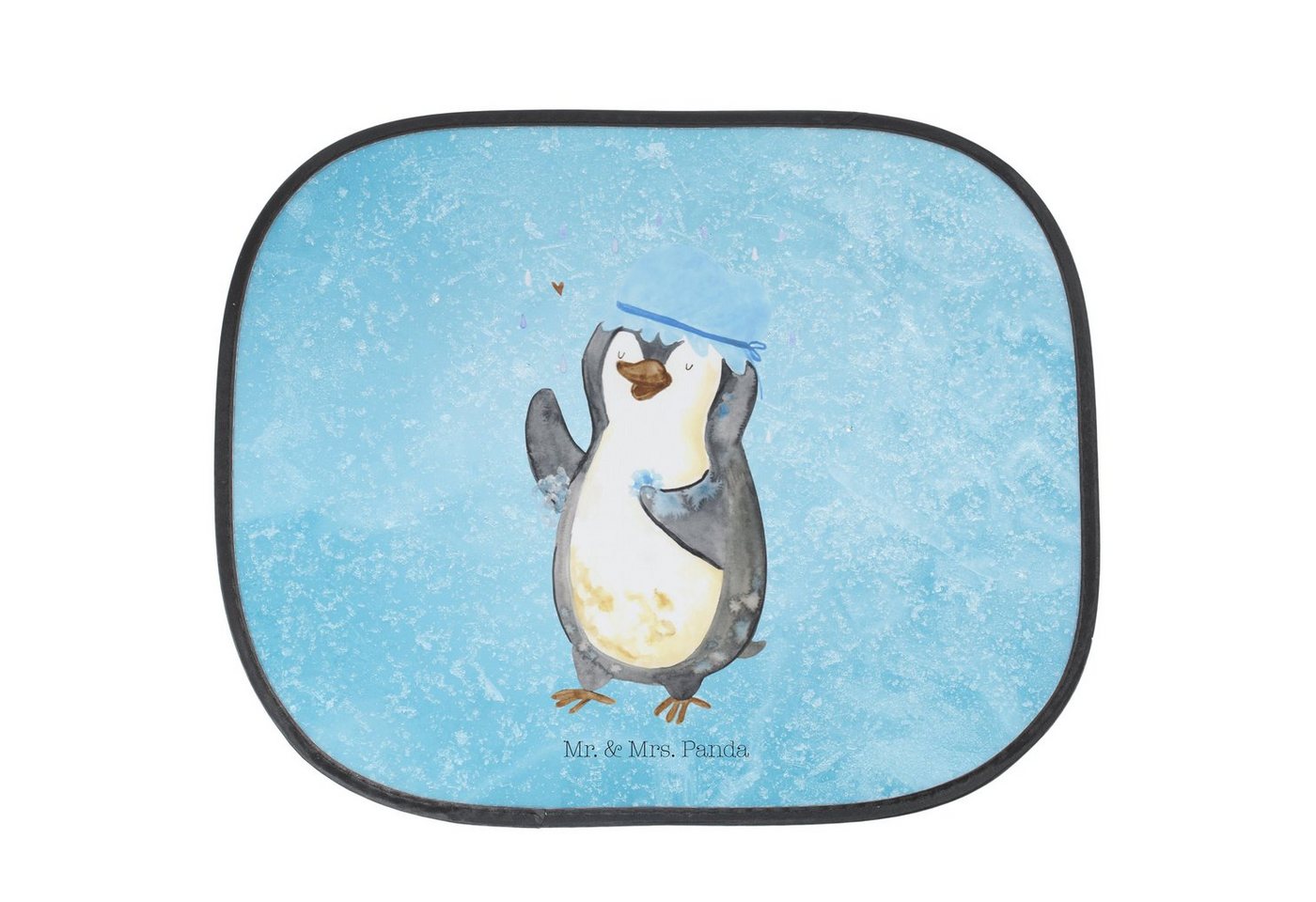 Sonnenschutz Pinguin Duschen - Eisblau - Geschenk, Sonnenschutzfolie, Sonnenblende, Mr. & Mrs. Panda, Seidenmatt, Einzigartige Motive von Mr. & Mrs. Panda