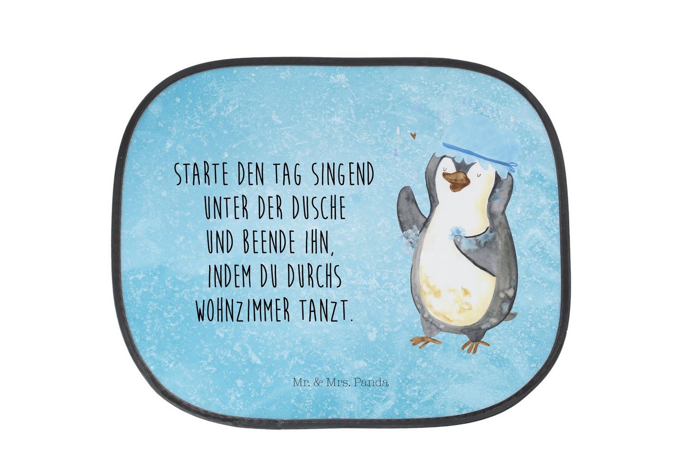 Sonnenschutz Pinguin Duschen - Eisblau - Geschenk, baden, Sonne, Sonnenschutz Kind, Mr. & Mrs. Panda, Seidenmatt, Einzigartige Motive von Mr. & Mrs. Panda