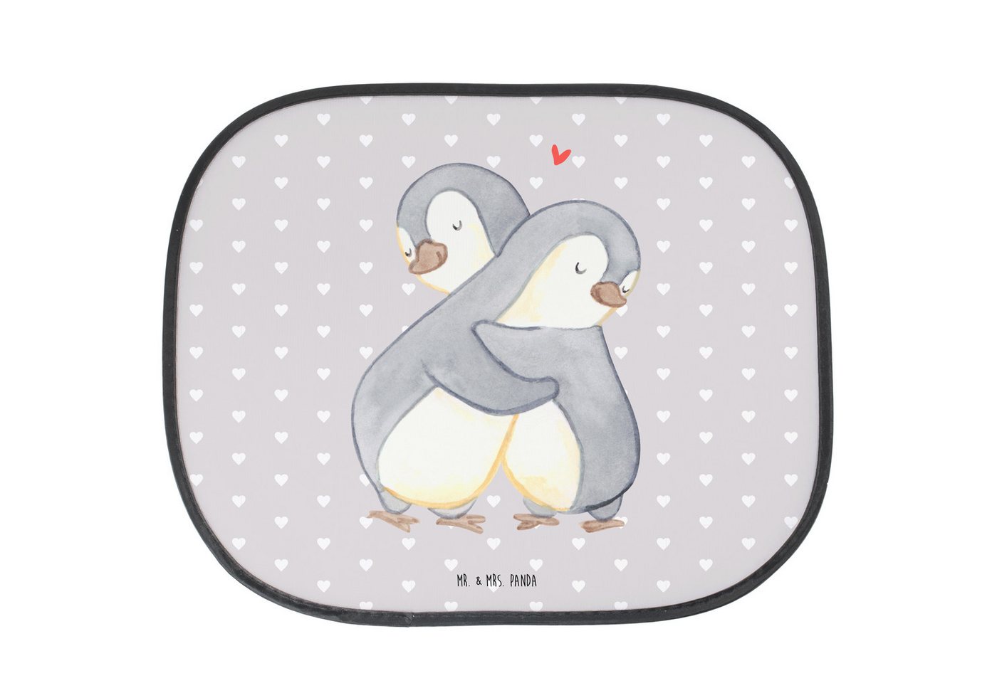 Sonnenschutz Pinguine Kuscheln - Grau Pastell - Geschenk, Sonnenschutzfolie, Liebe, Mr. & Mrs. Panda, Seidenmatt, Faltbar & Praktisch von Mr. & Mrs. Panda