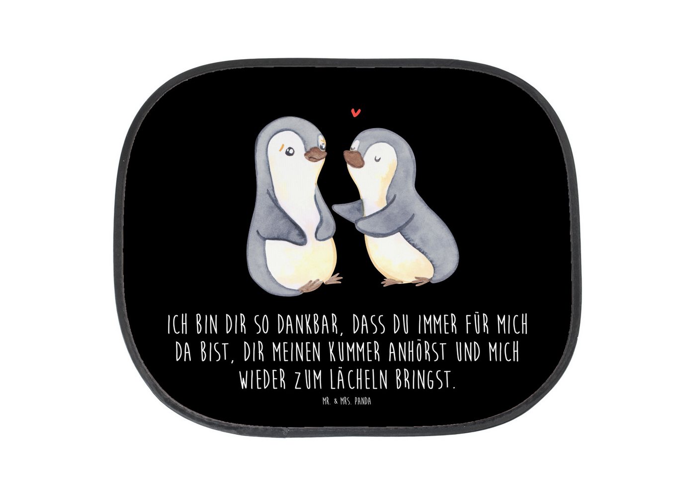 Sonnenschutz Pinguine trösten - Schwarz - Geschenk, Jahrestag, Sonnenschutz Kinder, Mr. & Mrs. Panda, Seidenmatt, Stilvoll & Praktisch von Mr. & Mrs. Panda