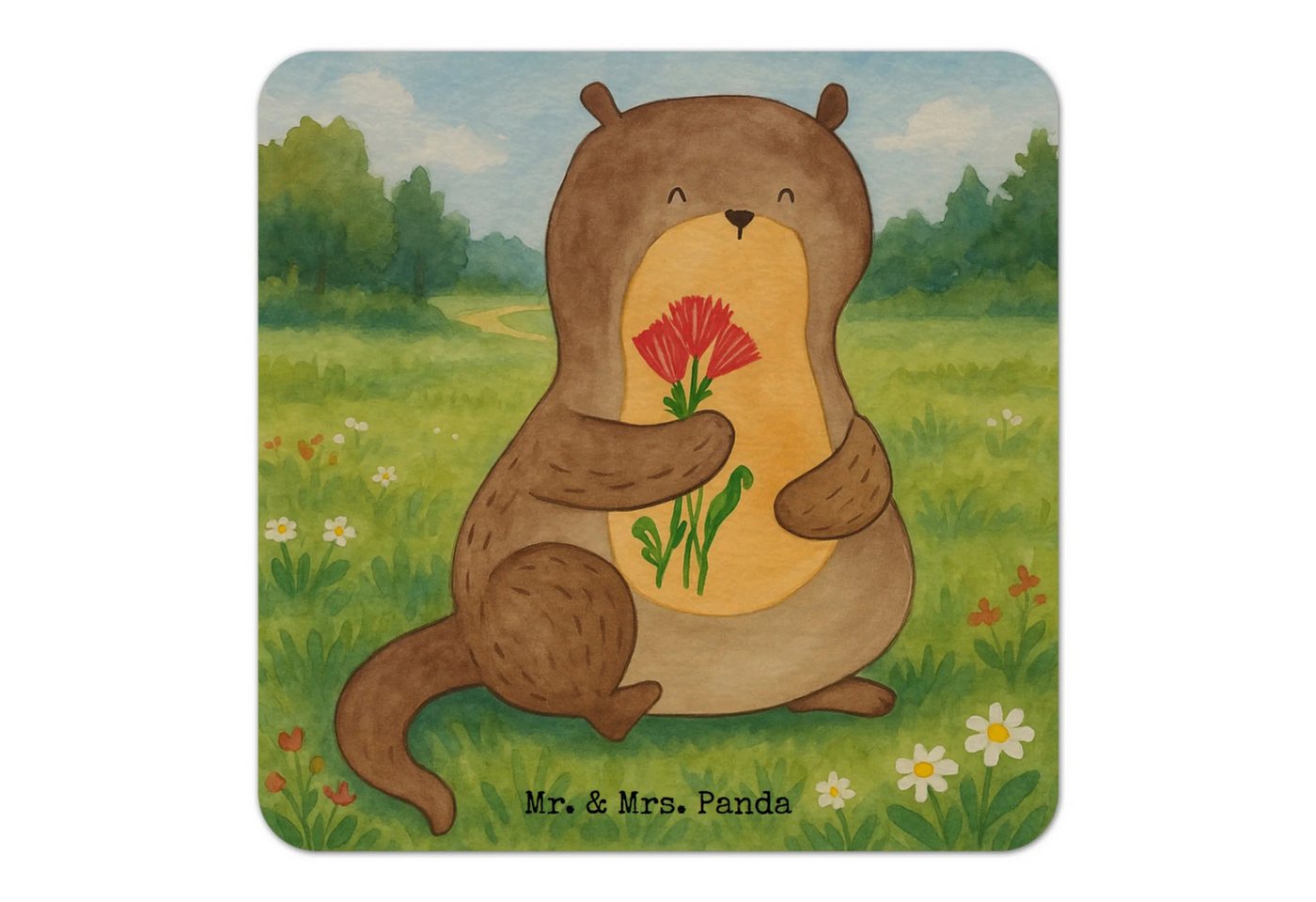 Wohndecke Otter Blumenstrauß Design 50er Set - Weiß - Geschenk, Gastgeschenk Ho, Mr. & Mrs. Panda, Bunte Motive von Mr. & Mrs. Panda