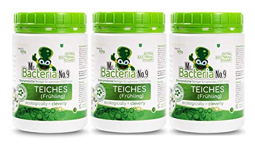 Mr.Bacteria No.9 Gartenteich Reiniger für optimalen Start Ihres Teichklar, Teichpflege, Teichpflegemittel und Wasserklärer zu klar von grünem Wasser im Gartenteich (FRÜHLING) 500g - 3 Stücke von Mr.Bacteria