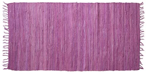 Mr. Ghorbani Handgewebter Kelim Fleckerl Uni Farben 100% Baumwolle 2000 g/qm, Farbe:Lila, Größe Teppiche:140 x 070 cm von Mr.Ghorbani
