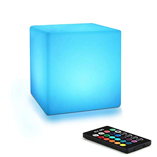 Mr.Go 4-inch LED Würfel Nachtlicht Farbwechsel Stimmungslicht für Kinder & Erwachsene mit Fernbedienung, 16 RGB-Farben, 8 Stufiges Dimmen, Wiederaufladbare Würfelleuchte, IP65 Wasserdicht von Mr.Go